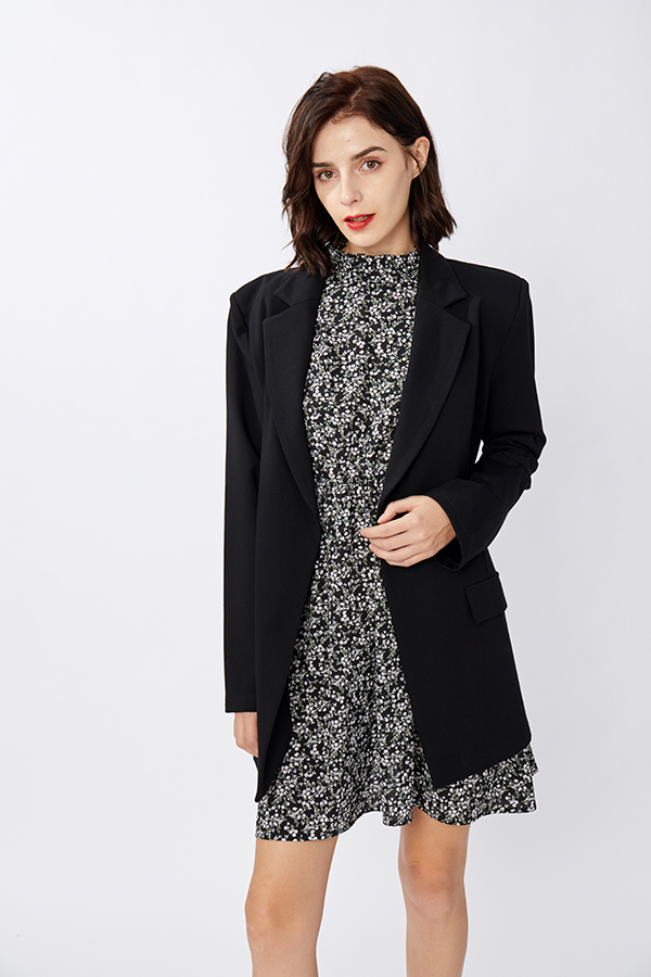 Classic Notched Collar Open Front  Pocket Blazer