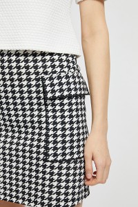 Houndstooth Plaid Pockets Mini Wrap Pencil Skirt