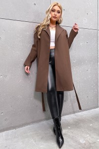 Plus Size Waterfall Collar Belted Overcoat