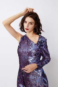 Attractive Shiny Sequin Tight Party Dress with  Asymmetric design