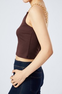 Chain Shoulder Strap Ribbed Camisole Sexy Sleeveless Crop Top Women