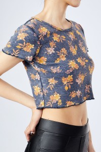 Knitted Crop Top Waffle Fabric Printed Sexy Casual Women’s T-shirt