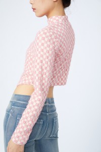 Checker Texture Girls Tunic Crop Top Plaid Womens Long Sleeve T Shirts