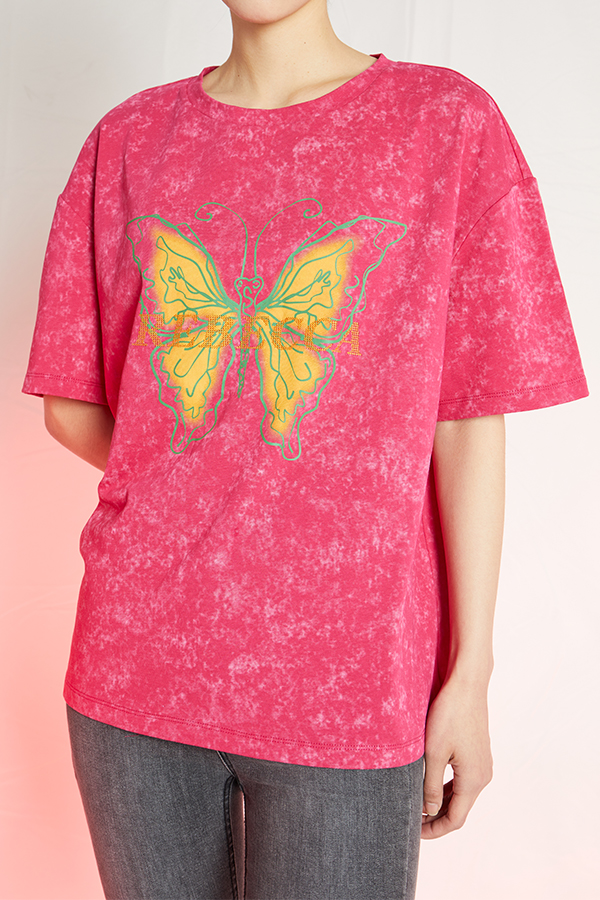 Batik Fabric Butterfly Top Essential T Shirts For Women 100% Cotton