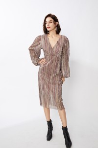 Factory made hot-sale Women Night Club Clothes Wear Sexy Dresses V-Neck Long Sleeve Sequin Slim FiDress