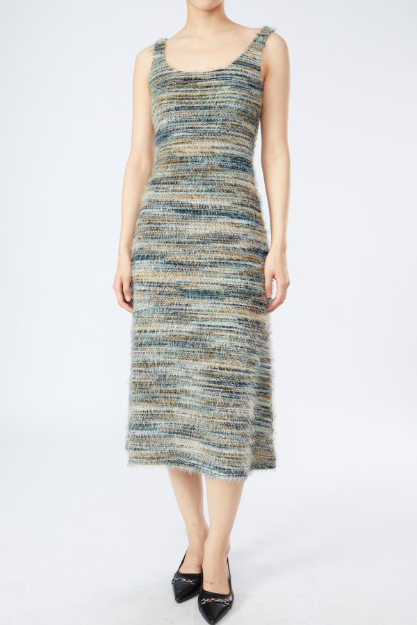 Midi Plush Fabrics Velvet Casual Sleeveless Tank Top Dress For Women