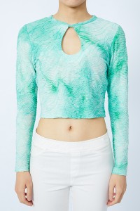 Crepe Tie Dye Long Sleeved Hollowed Out Party Designer Women Crop Top