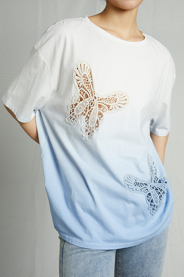 Essential Dip Dye Oversize T Shirt Butterfly Pattern Crochet Top Women