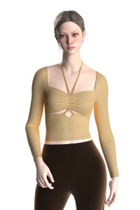 Sexy y2k Knitted Hollow Out Long Sleeve Halter Neck Crop Top Women