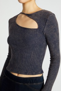 Knitted Garment Washing Sexy Hollow Out Long Sleeve Crop Top Women