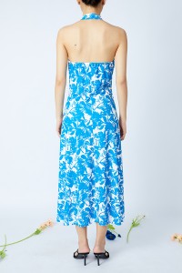 Summer Beach Casual Floral Backless Sleeveless Maxi Halter Dress Women