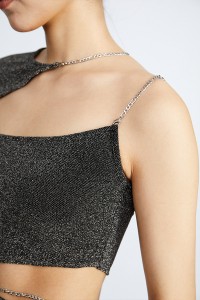 Irregular Cut Out One Shoulder Chain Glitter Bodycon Mini Dress Women