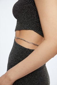 Irregular Cut Out One Shoulder Chain Glitter Bodycon Mini Dress Women