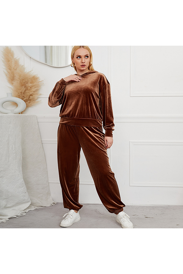 Buy High Quality Plus Size Short Shorts Factory –  Plus Velvet 2 Piece Set Drop Shoulder Hoodie & Pants – TAIFENG