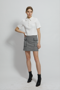 Supply OEM Houndstooth Plaid Tube Pencil Bodycon Skirts