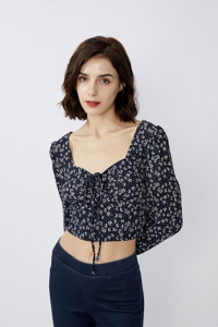 Factory best selling Women Sexy Bodycon T Shirt Long Sleeve Collarless Drawstring Crop Top  Shirt
