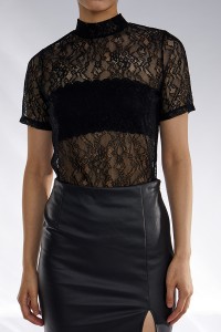 Mesh Sheer Lace Crop Top Sexy Knitted T Shirt Women With Tube Top