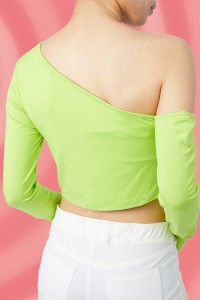 Fashion Ribbed Knit One Shoulder Long Sleeve Shirt Crop Top Women y2k