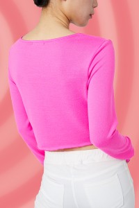 Polyester Spandex Sexy Tight Shirt Ribbed Long Sleeve Crop Tops Women