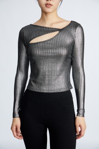 Y2K Tight Irregular Neckline Hollow Out Long Sleeve Solid Women’s Top