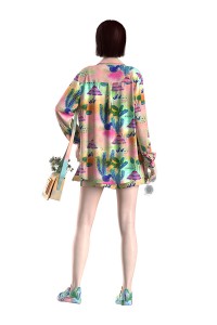 Fashion Summer Beach Suit Floral Blouse Short Match 2 Pieces Set Woman