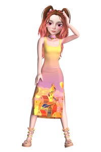Stylish y2k Cartoon Pattern Slit MIDI Bodycon Tank Top Slip Dresses