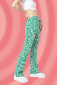High Waist Casual Polyester Knit Hollow Out Womens Straight Pants