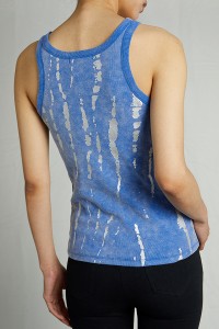 Silver Foil Ribbed Tank Top Snow Wash Tight Basic Vest Tops Women