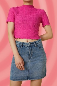 Polyester T Shirt Solid Textured Fabric Girls Modern Y2K Crop Top Women