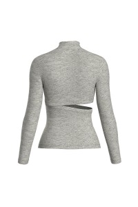 Knitted Hollow Out Slit Long Sleeve Turtle Neck Basic Tops For Women
