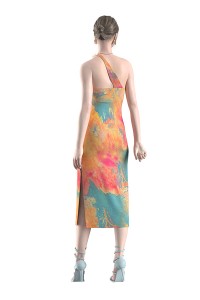 Summer Beach Tie Dye Knit Slit Midi Bodycon Halter Crop Top Dresses