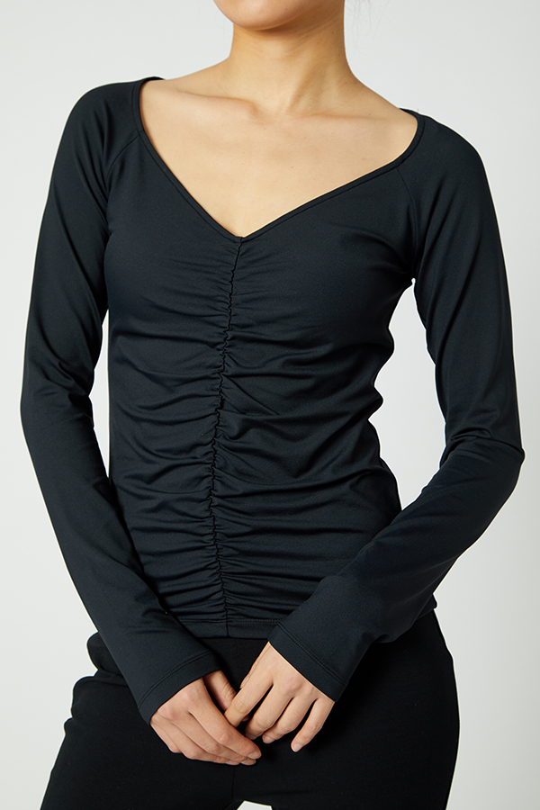 Long Sleeve Knitted Basic Girls Modern Designer Ruched V Neck Tops Women