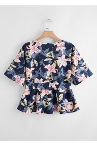 Trending Products Wholesale Floral Clothes 100% Polyester Fit Short Sleeve Shirt for Women