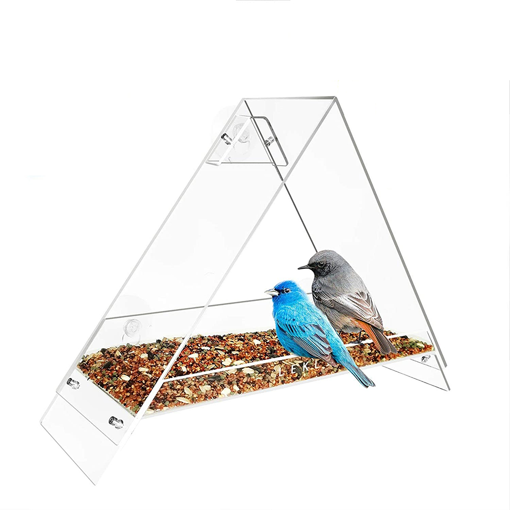Window Bird Feeder Outdoor Triangle Clear Acrylic Bird House Feeders with Strong Suction Cups