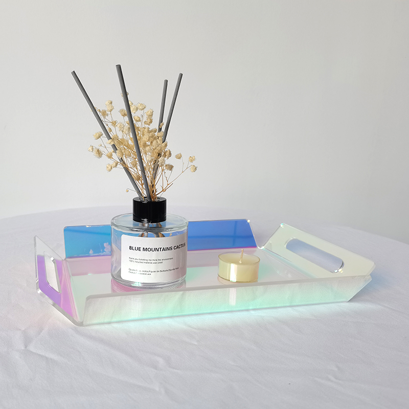 China Acrylic Tray Factory –  Iridescent Acrylic Serving Tray Restaurant Acrylic Tray Rainbow Food Storage Tray with Handles – Sky Creation