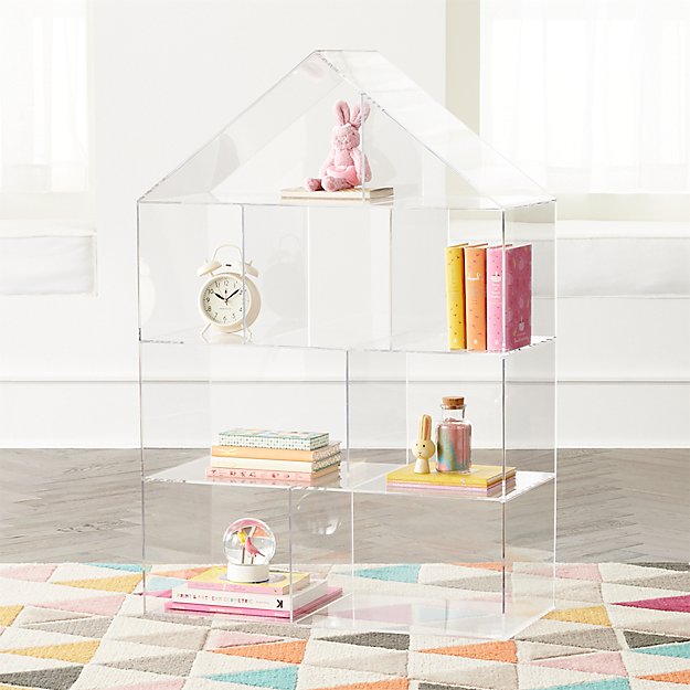 Custom PMAA House Shaped Acrylic Clear Bookcase Book Shelf Display Case For Book Organizer