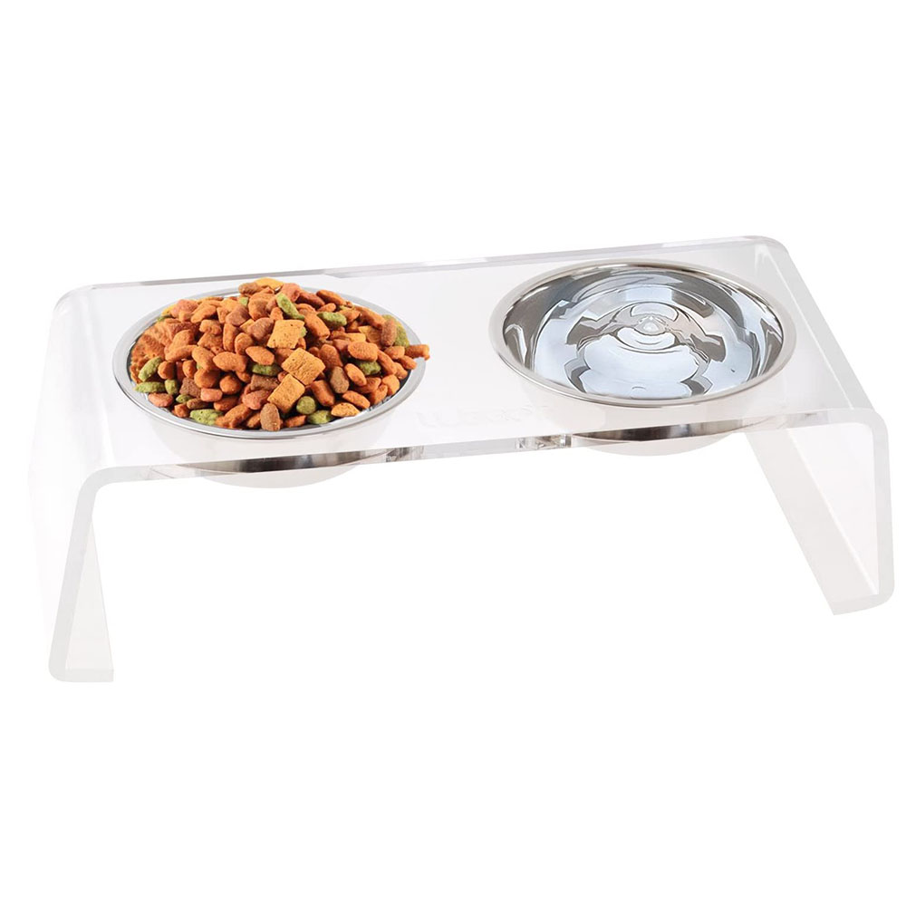 Custom Size Plexiglass Food Storage Tray Transparent Acrylic Pet Food Feeder Stand