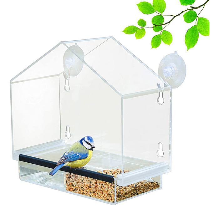 Outdoors Large Acrylic Window Bird Feeder Perspex Removable Suction Cup Mounted Outdoor Bird House