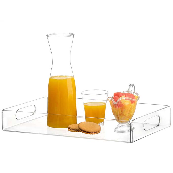 Hotel Acrylic Tea Tray and Coffee Table Tray Clear Acrylic Serving Tray with Handles