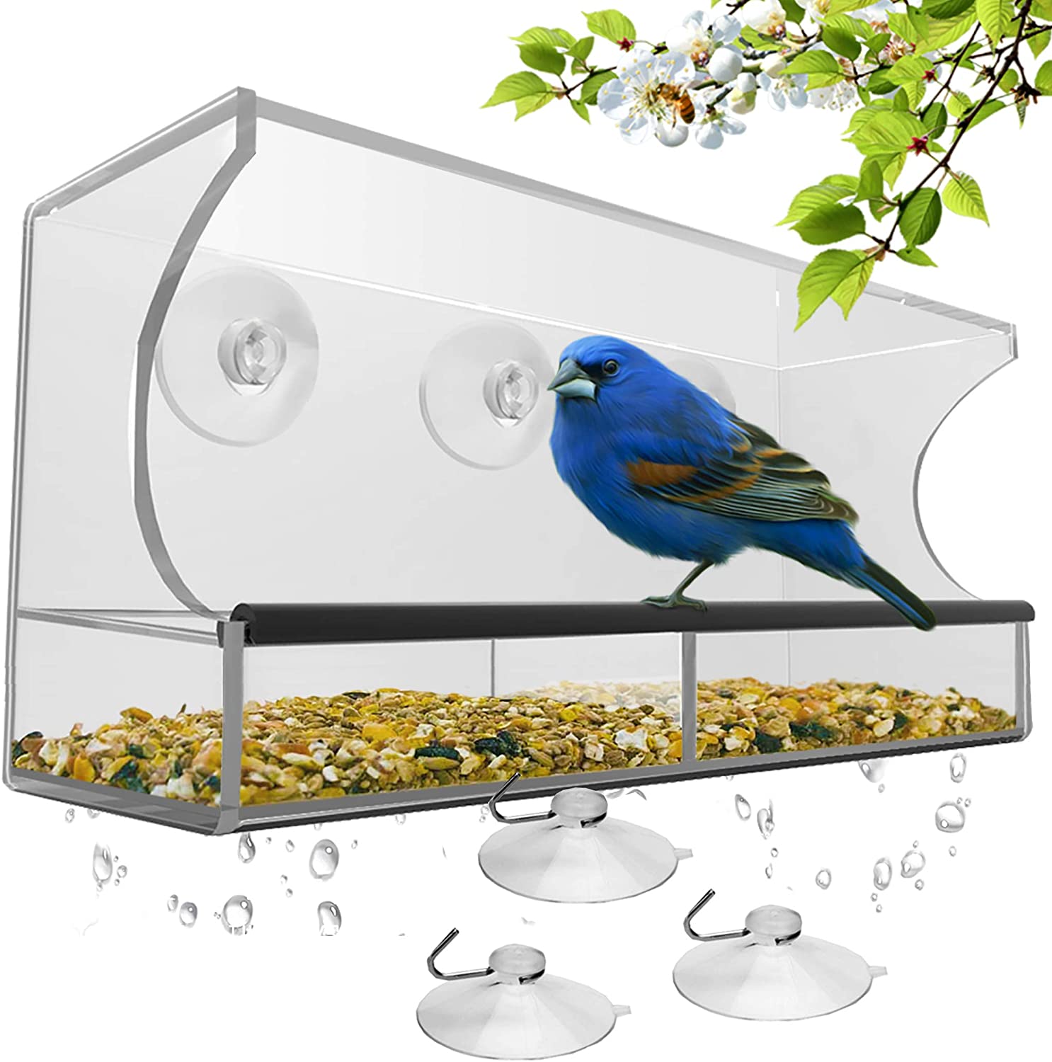 Pet Dog Bowl Factory –  Large Clear Window Bird Feeder Enjoy Birds Close From Inside House Best For Kids And Pets Mounts With 3 All-Weather Suction Cups – Sky Creation