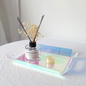 Iridescent Acrylic Serving Tray Restaurant Acrylic Tray Rainbow Food Storage Tray with Handles