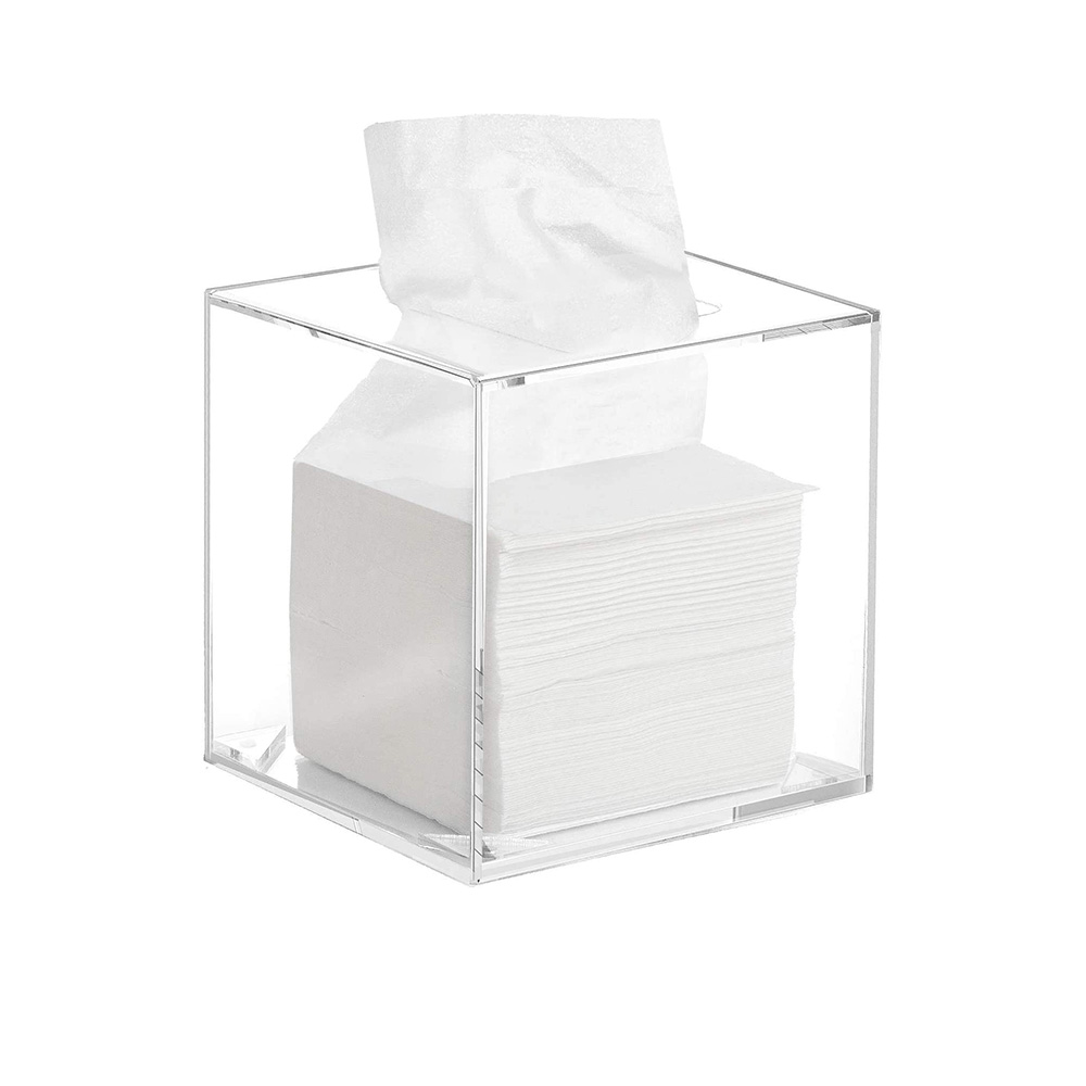 Lightweight & Easy To Swap Tissue Boxes Clear Acrylic Square Napkin Organizer For Bathroom