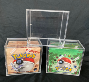 wholesale cardboard evolution cards carte booster displays base set clear acrylic pokemon booster box display with magnetic lid