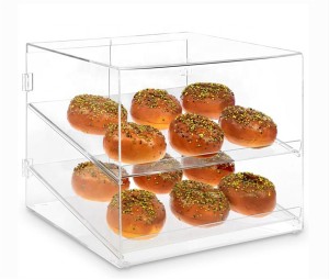 custom wholesale hot food cake pizza buffet table front open bakery tray cabinet box Acrylic bakery bread display case