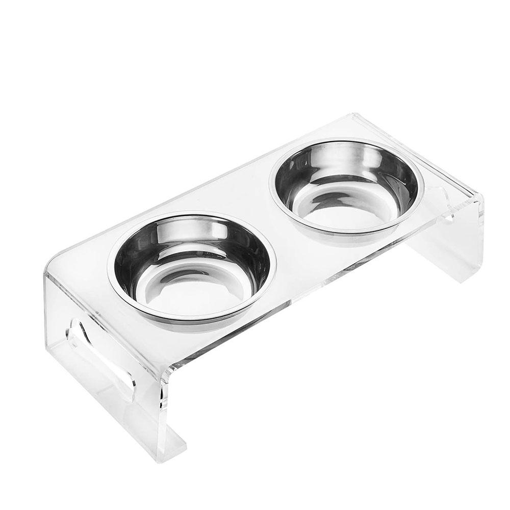 Perspex Elevated Pet Feeder for Small Dogs and Cats Acrylic Pet Feeder Tray with Glass Bowl