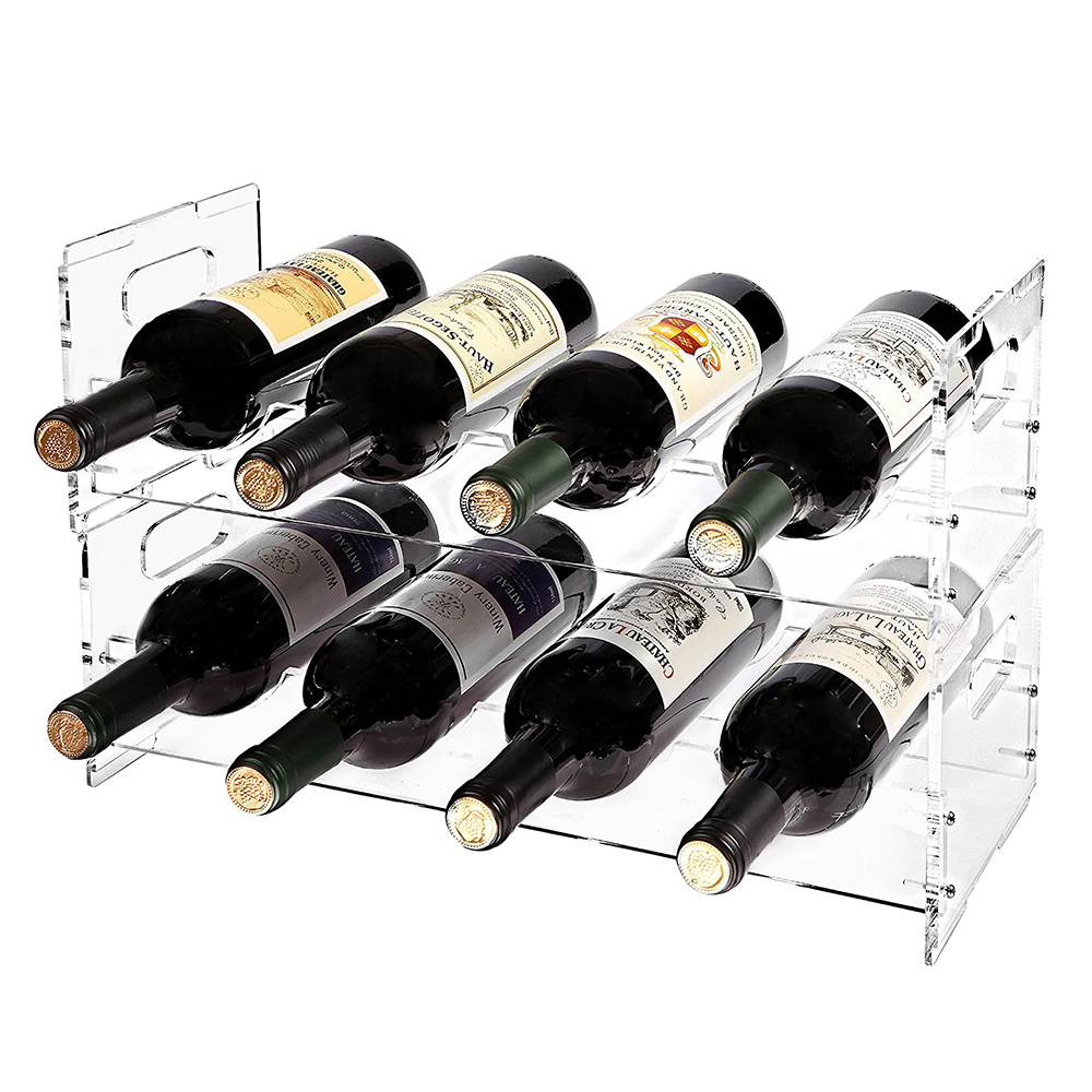 Clear Acrylic Freestanding Stackable 8 Bottle Organizer Acrylic Display Wine Rack