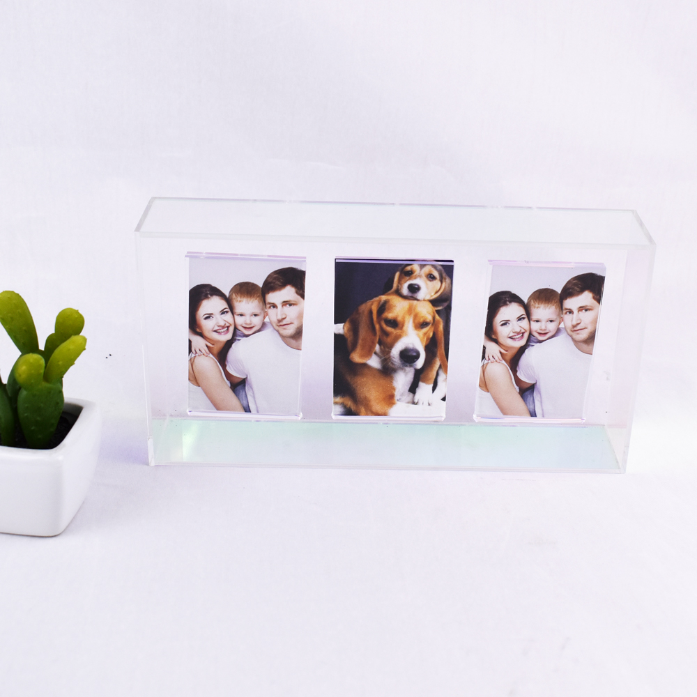 Wall Hanging Clear Acrylic Magnetic 2 Aperture Photo Frame