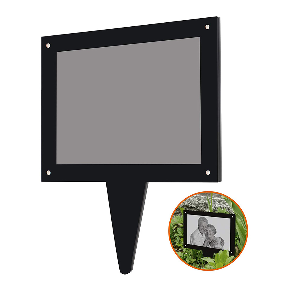 Black Acrylic Grave Photo Frame Custom Size Waterproof Acrylic Picture Frame For Grave Decor