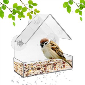 Wild Bird Feeder Suction Cup for Outside Window Squirrel Proof Acrylic Bird Food Tray House