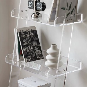 custom office home room school Ladder Fit 4Tier childrens kids Bookcase Design clear Acrylic display bookshelf Storage